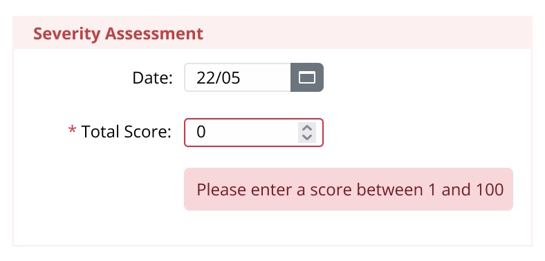 An image which describes how human error can be reduced by having to be validated, in thiss example the system will not accept an answer that is not between one and one hundred.