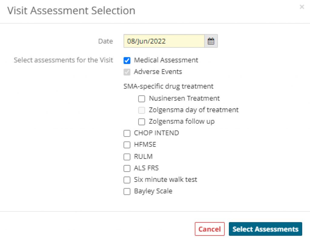 A checklist where medications and assessments administered to a patient can be checked and confirmed