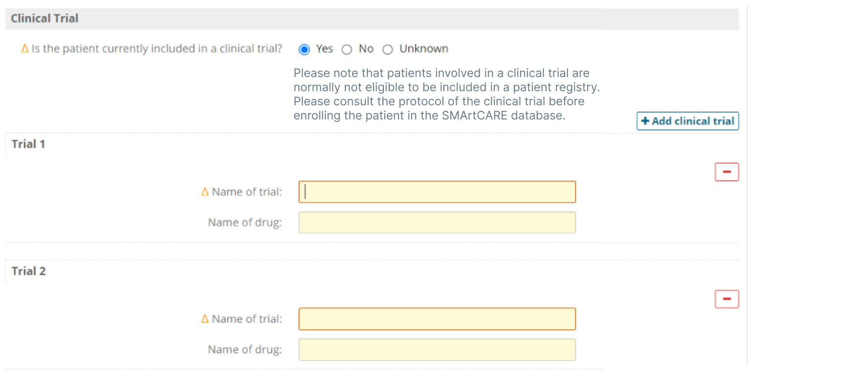 Clinical trial history and participation information